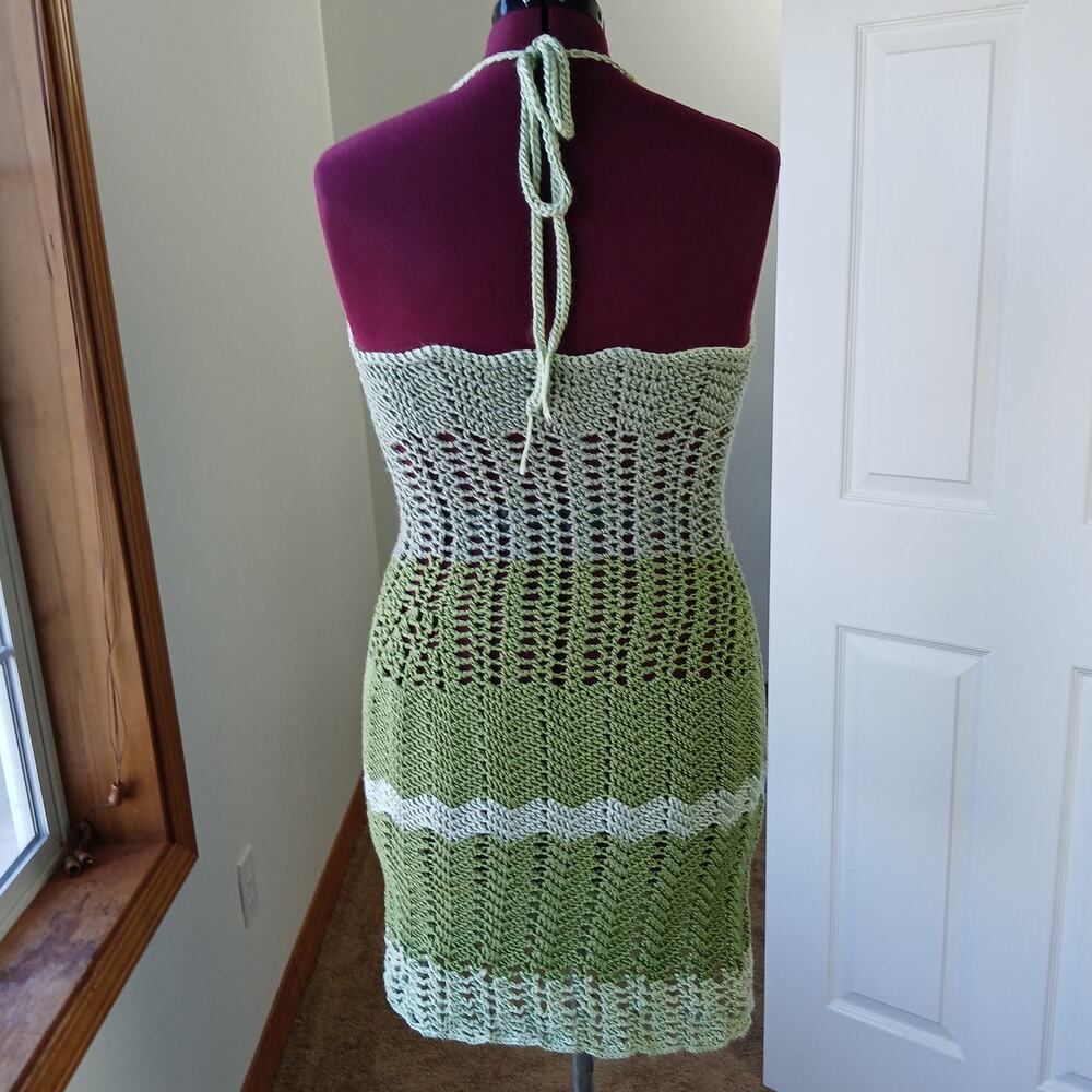 Green Crochet Mini Halter Dress Plus Size OSFA 2X DD sexy summer swim nymph - Picture 3 of 16